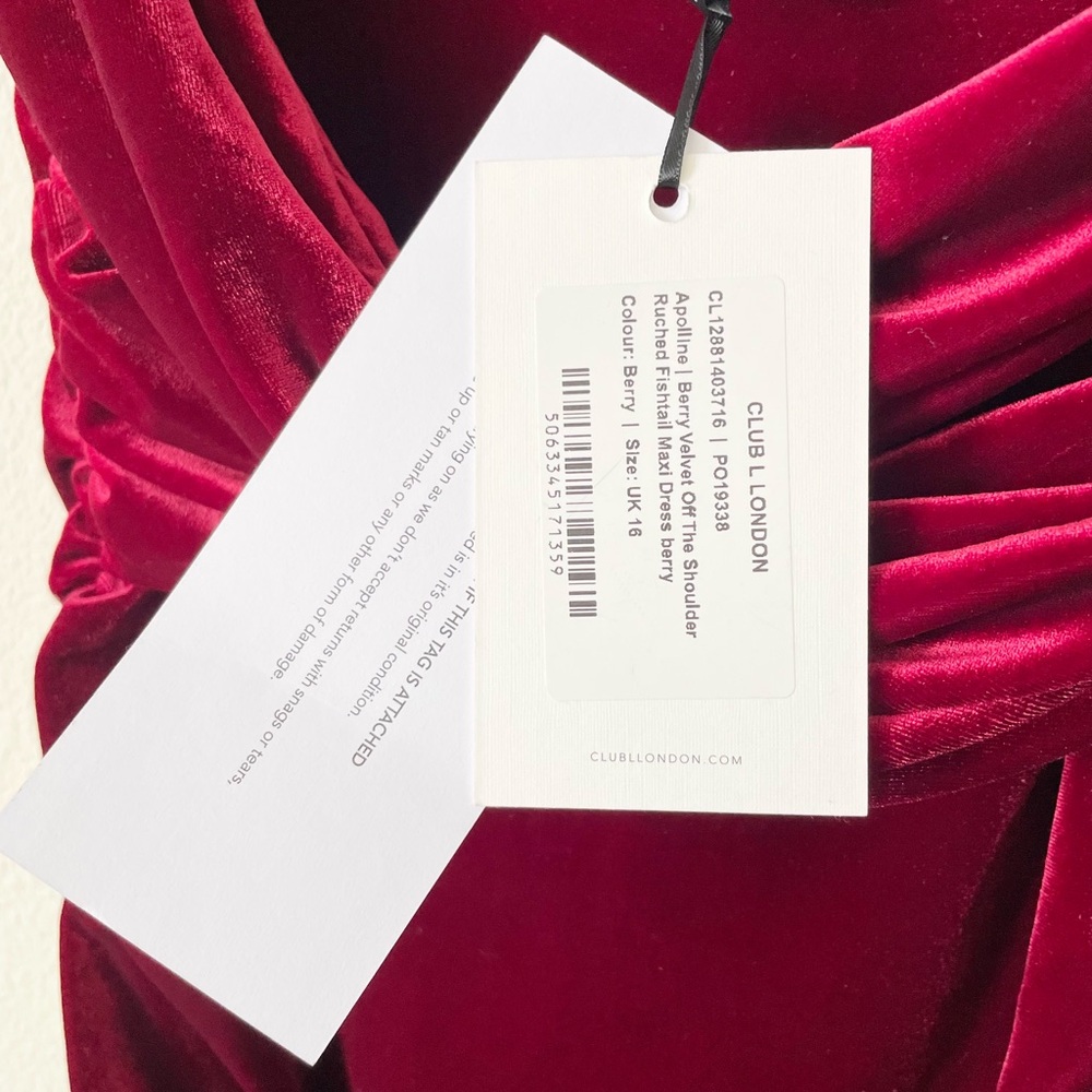 NWT Club L London US 12 Apolline Berry Velvet Off The Shoulder Ruched Maxi Dress - Picture 7 of 11
